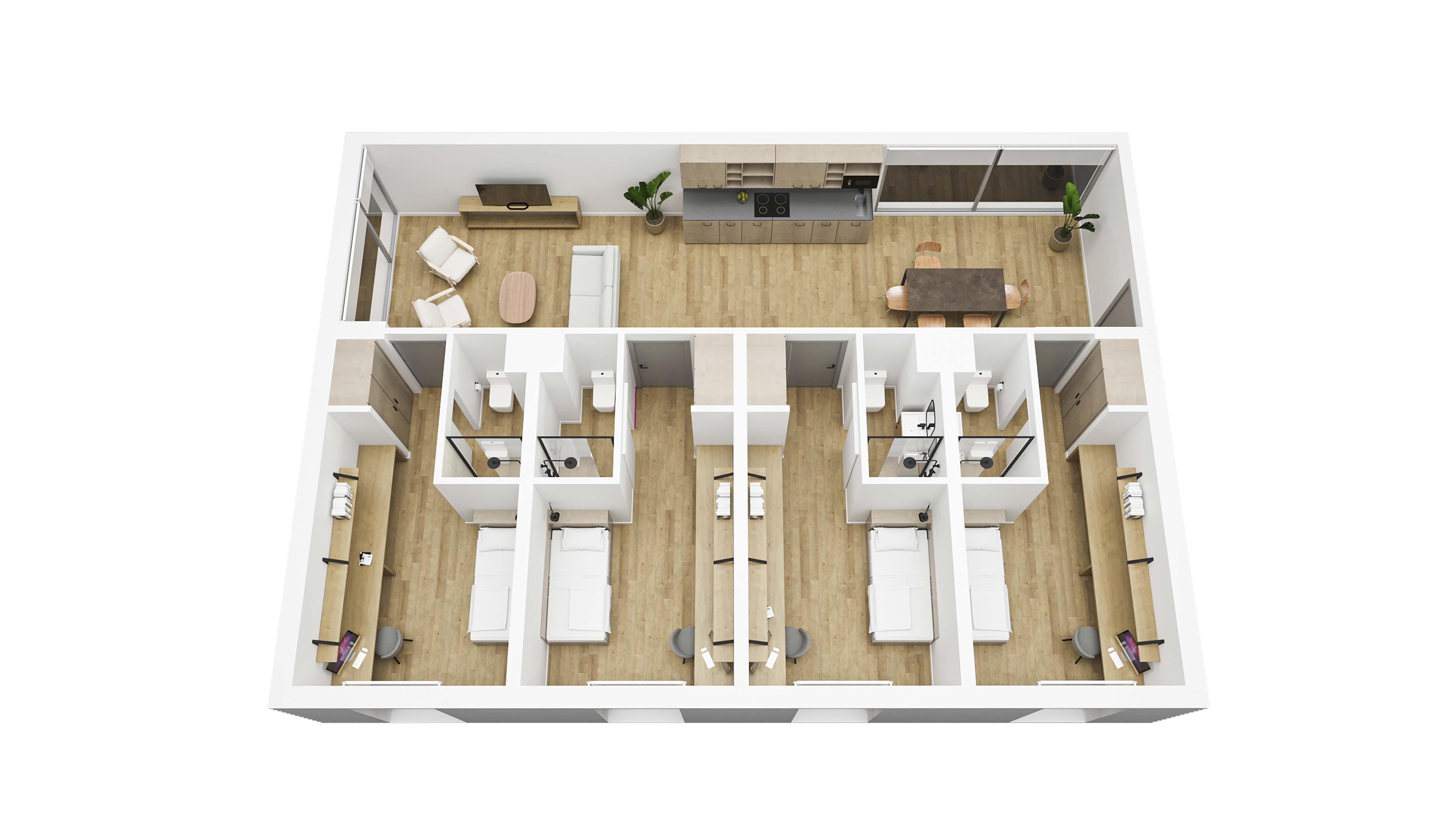 Habitación individual en apartamento de cuatro habitaciones
